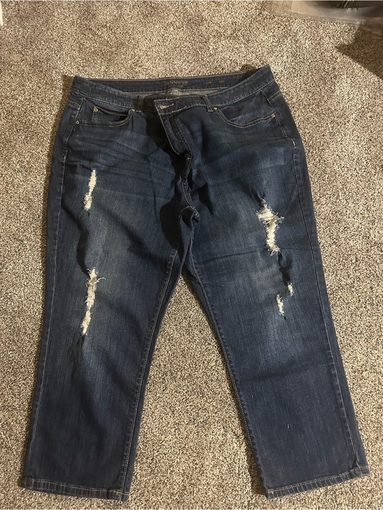 Jennifer Lopez Denim - Jennifer Lopez Dark Blue Distressed cropped  Boyfriend Jeans